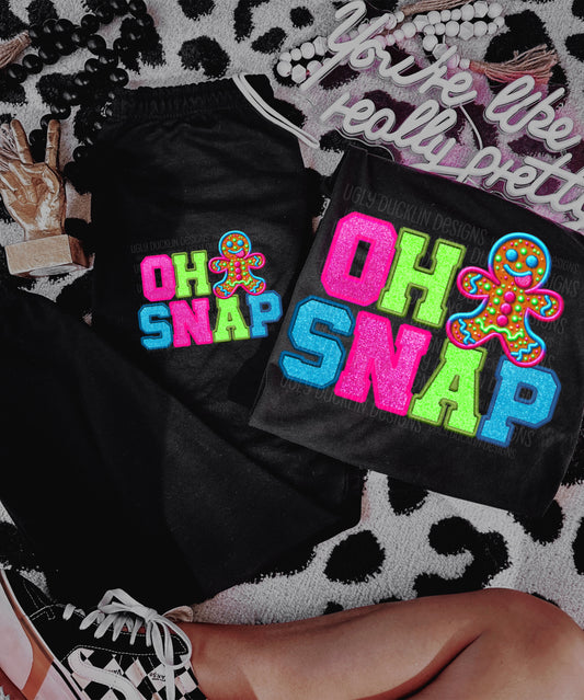 Oh Snap Gingerbread Man Faux Embroidery DTF Transfer