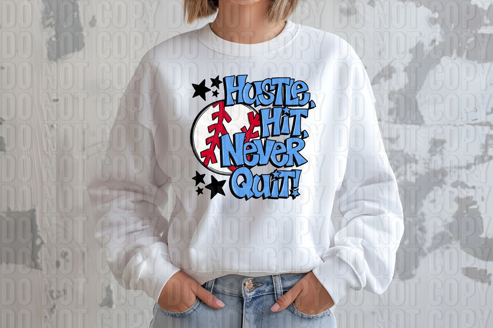 Hustle Hit Baseball Columbia Blue DTF Transfer