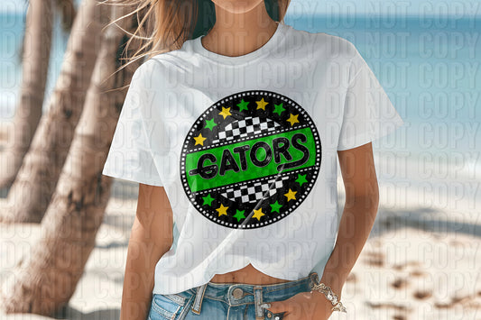 Gators Green Checkers And Stars Mascot DTF Transfer