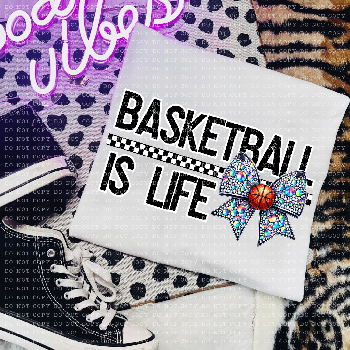 Basketball Is Life Rhinestone Bow DTF Transfer