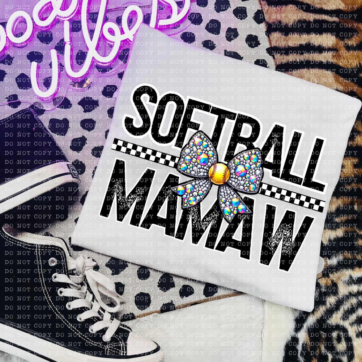 Softball Mamaw Rhinestone Bow DTF Transfer