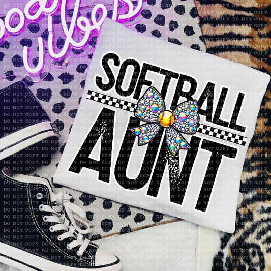 Softball Aunt Rhinestone Bow DTF Transfer