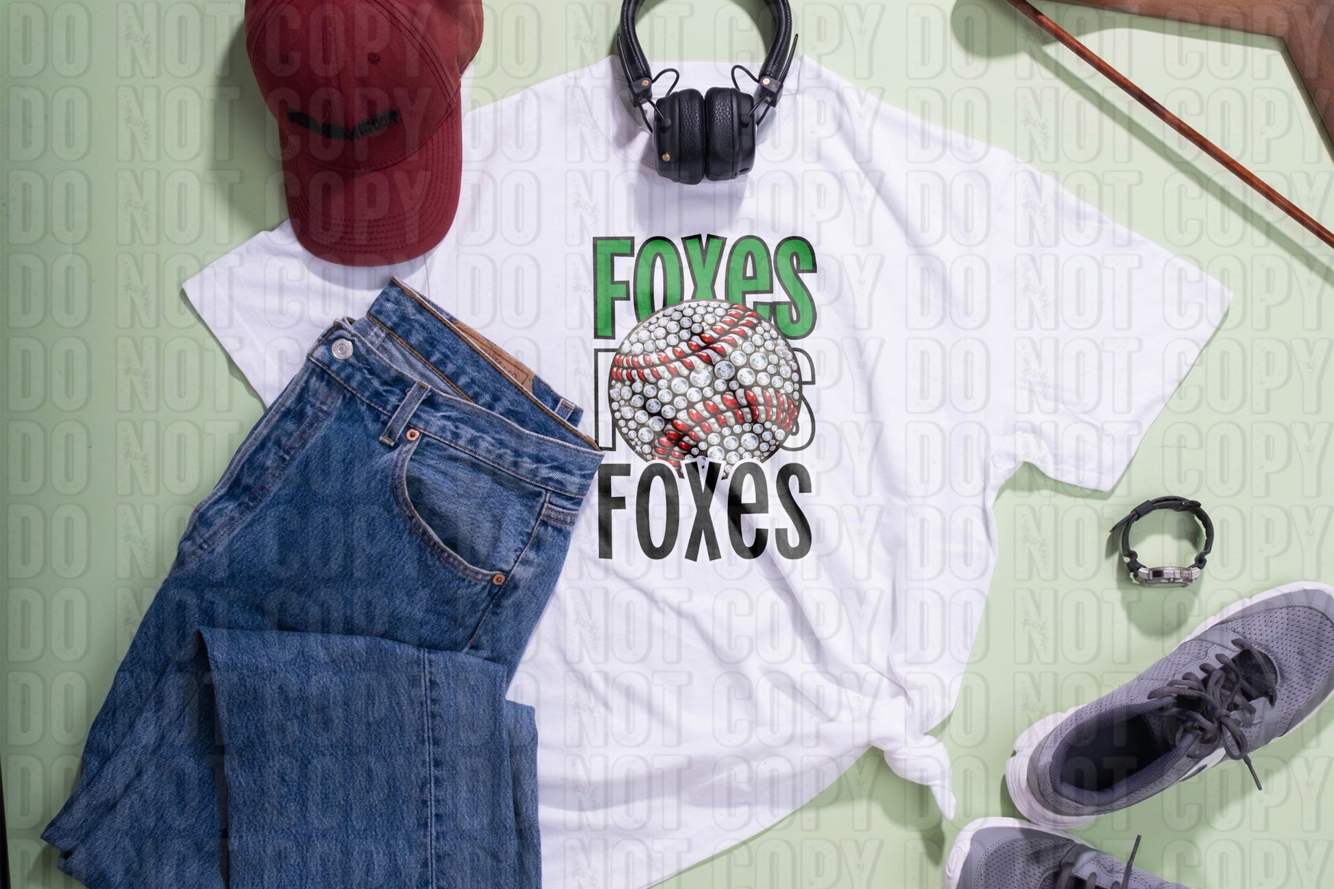 Foxes Baseball Green Black DTF Transfer