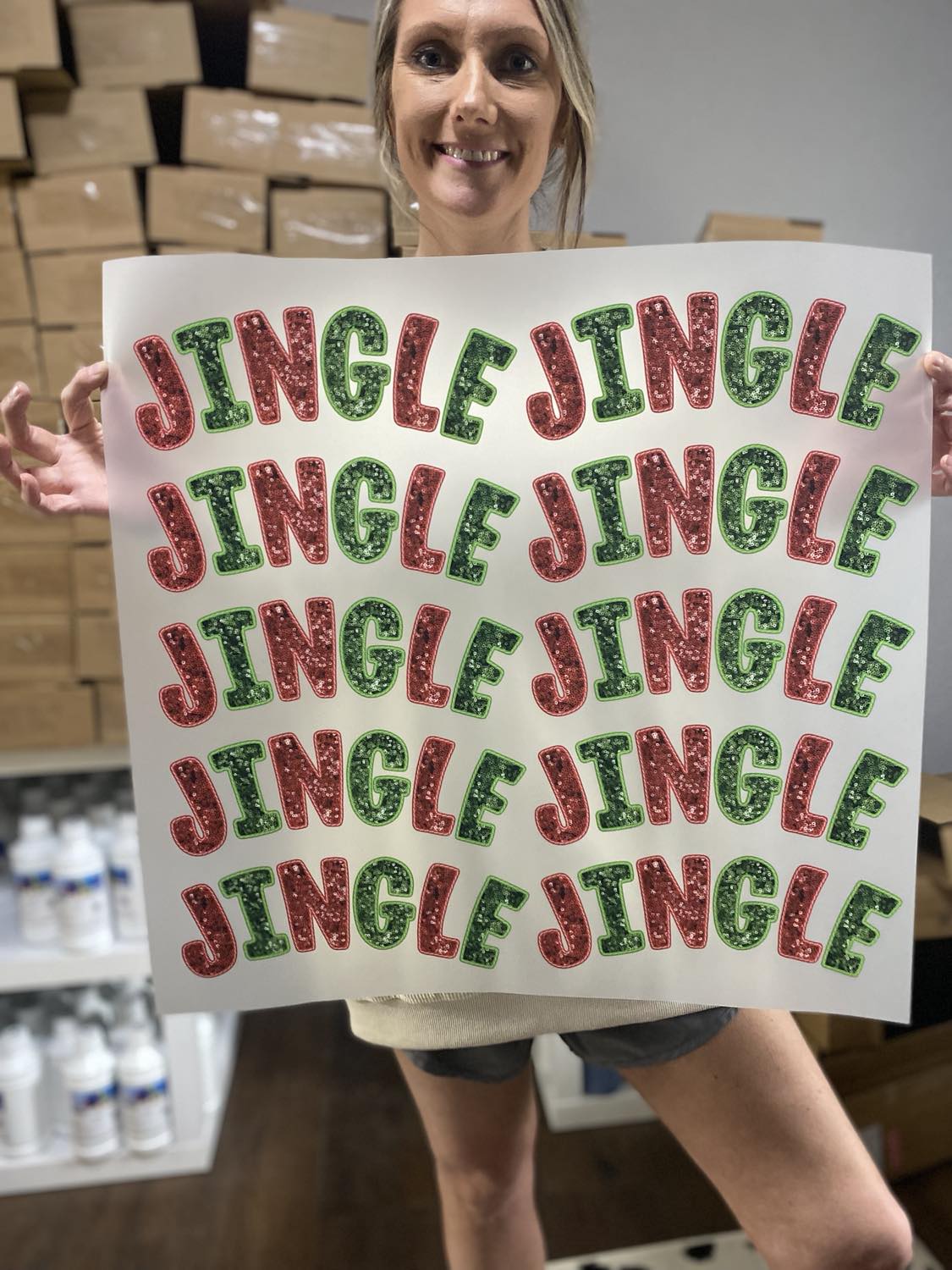Jingle Sequined Faux DTF Gang Sheet RTS (10 adult transfers)