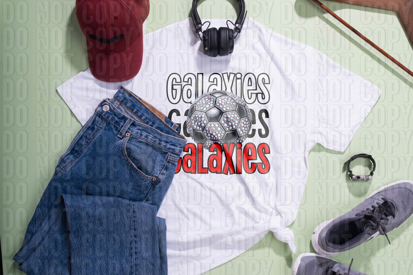 Galaxies Soccer Black Red DTF Transfer