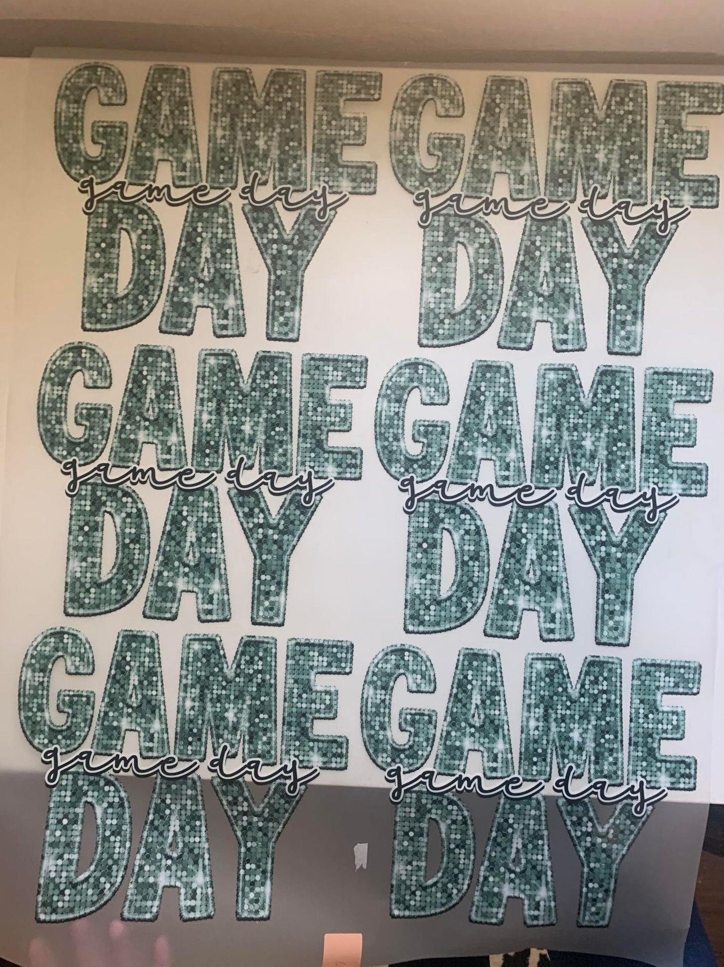 Game Day Silver Sequin Faux DTF Gang Sheet RTS (10 adult transfers)