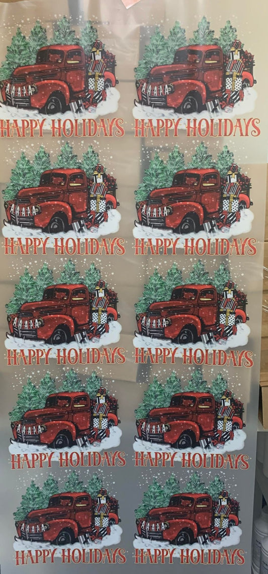 Happy Holidays Christmas Truck DTF Gang Sheet RTS (10 adult transfers)