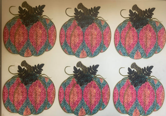 Ikat Pumpkins Sequined Faux RTS (6 adult transfers)