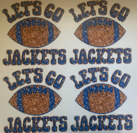 Let's Go Jackets Sequined Faux Football Blue/Orange DTF Gang Sheet RTS (4 adult transfers)