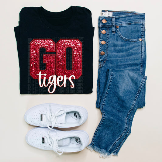 Go Tigers Maroon Sequined Faux Embroidery DTF Transfer