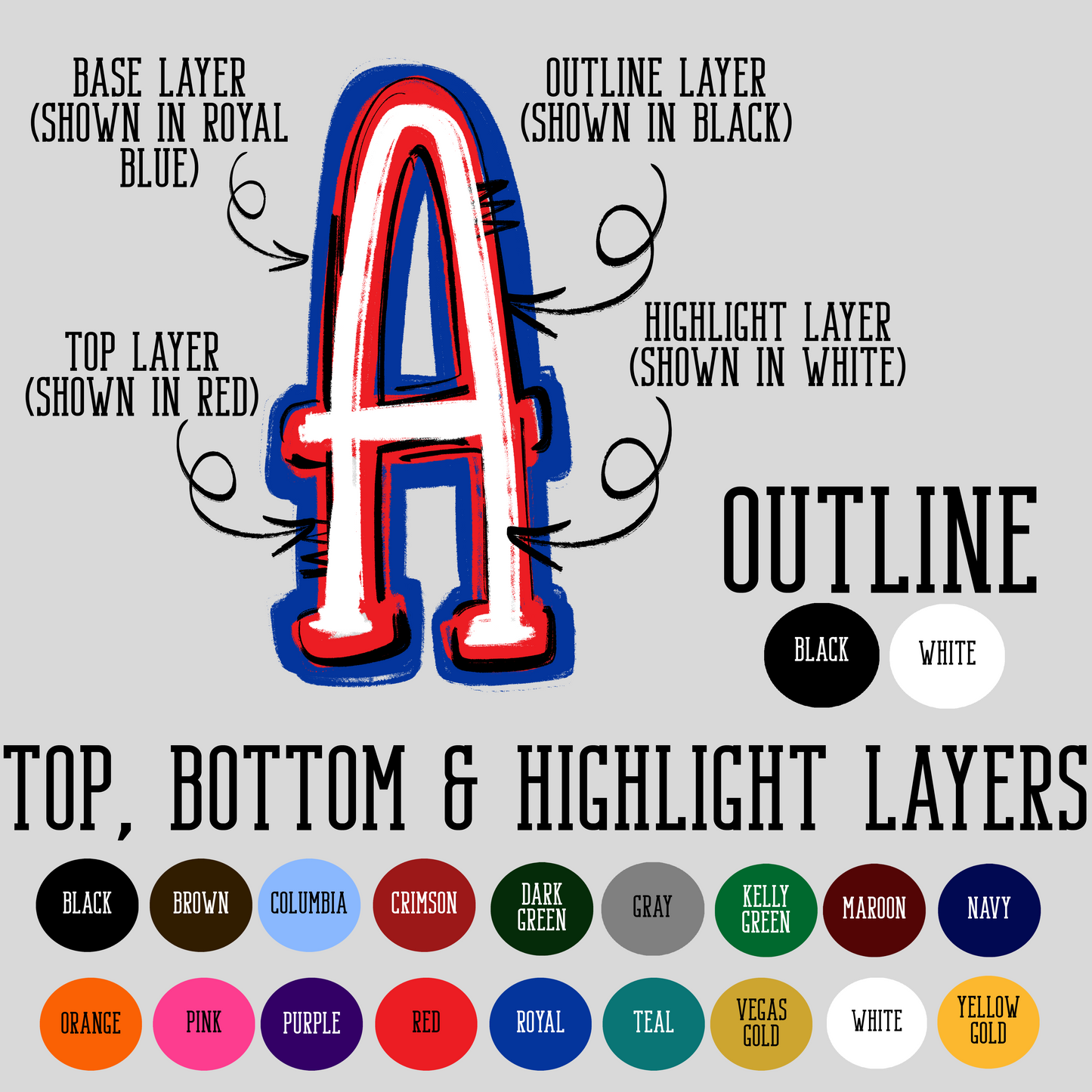 3 Letter Spirit Stack Custom DTF Transfer