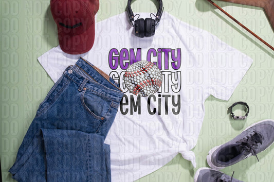 Gem City Baseball Purple Black DTF Transfer