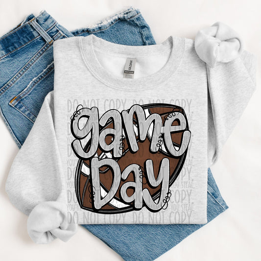 Game Day Football Silver DTF Transfer