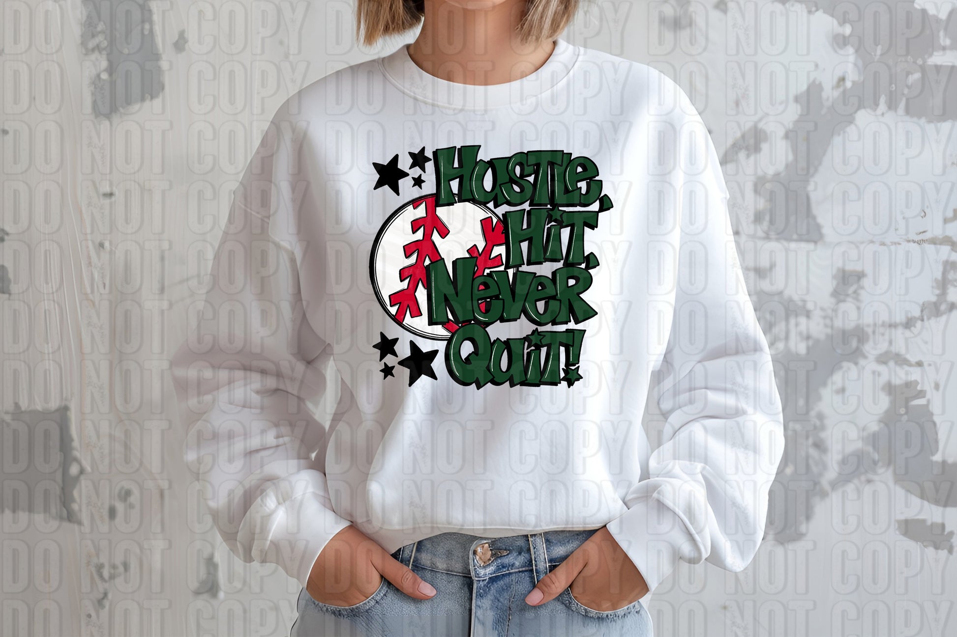 Hustle Hit Baseball Dark Green DTF Transfer