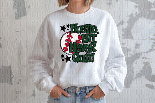 Hustle Hit Baseball Dark Green DTF Transfer