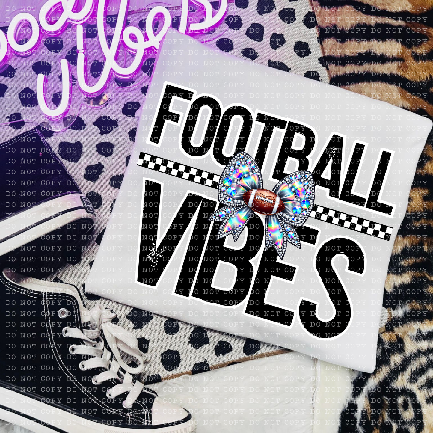 Football Vibes Rhinestone Bow DTF Transfer