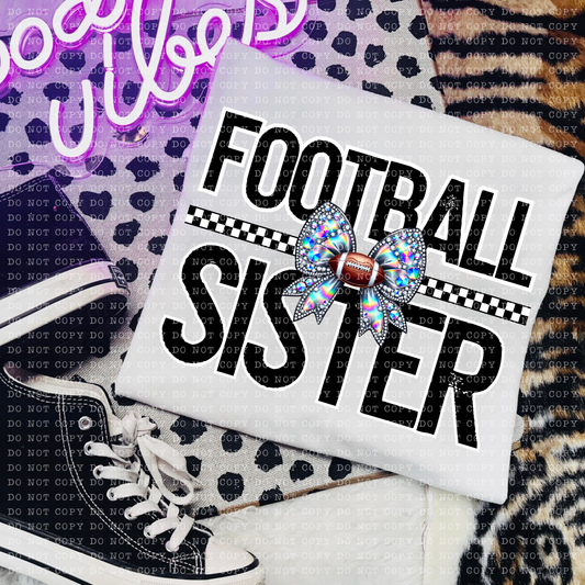 Football Sister Rhinestone Bow DTF Transfer