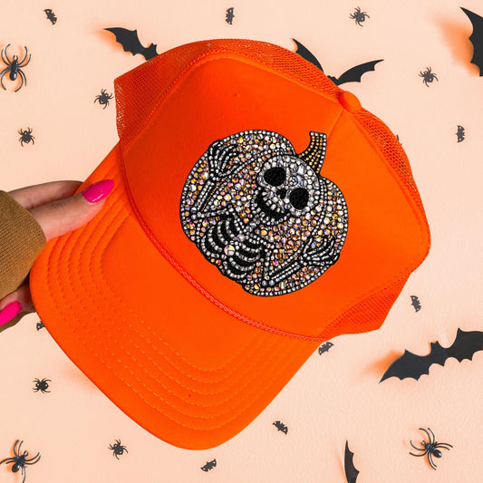 Skeleton Pumpkin Sequined Hat Patch DTF Transfer