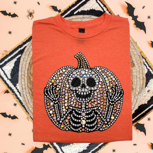 Skeleton Pumpkin Sequined DTF Transfer