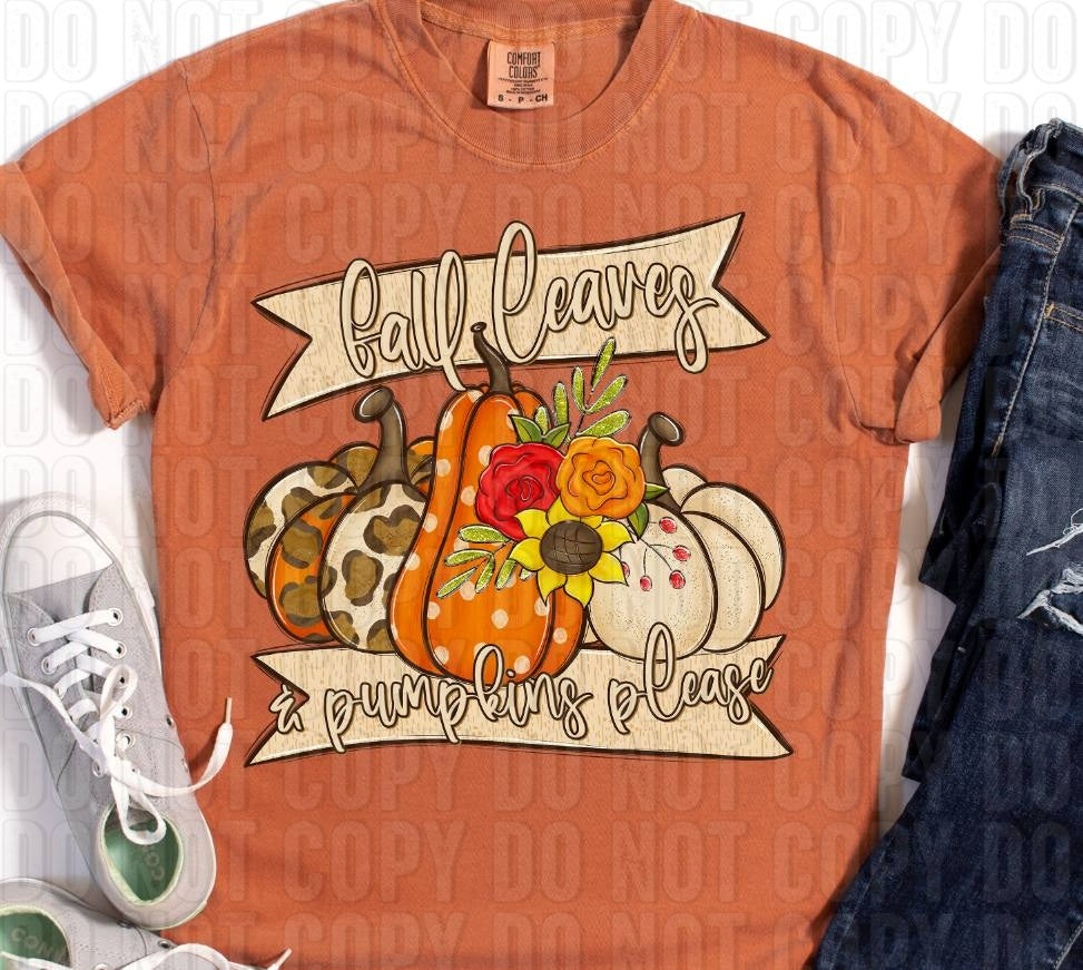 Fall Leaves And Pumpkin Please DTF Transfer