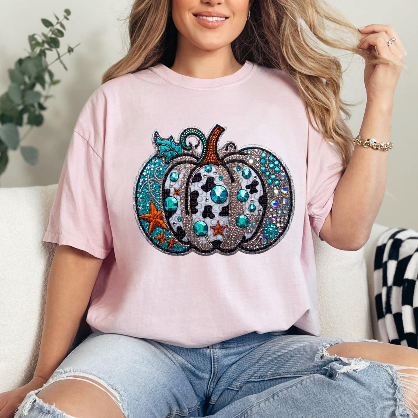 Turquoise Rhinestone Pumpkin DTF Transfer