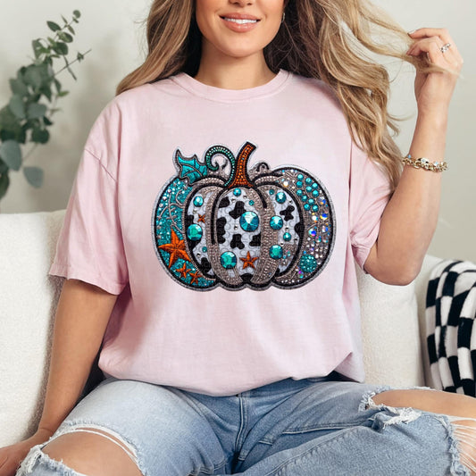 Turquoise Rhinestone Pumpkin DTF Transfer