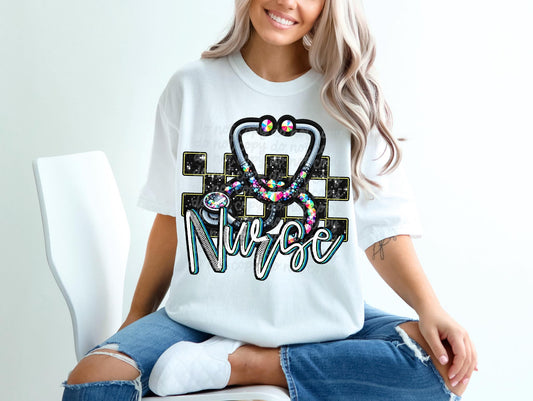 Nurse Rhinestone Faux DTF Transfer