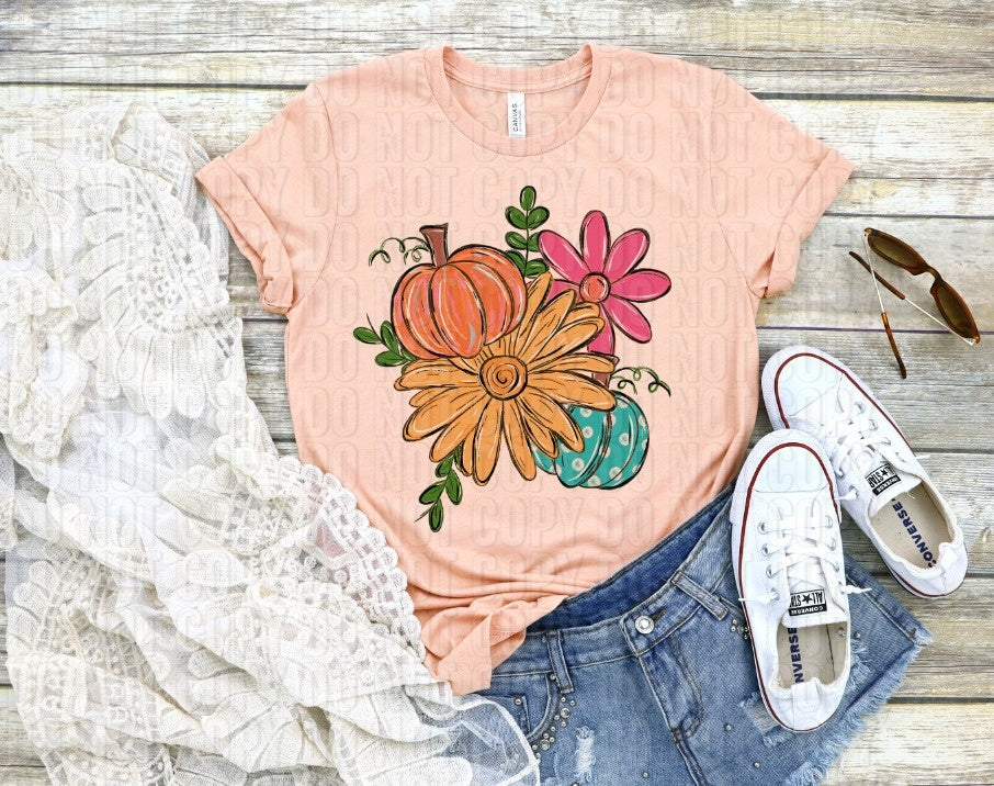 Fall Pumpkins Floral DTF Transfer