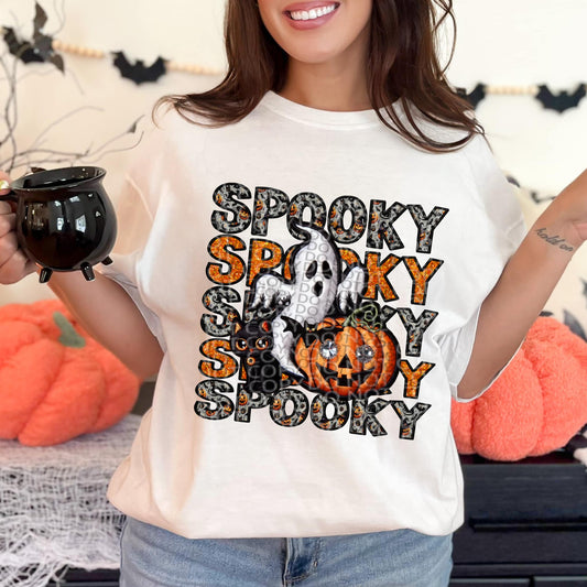 Spooky Stacked Faux Embroidery DTF Transfer