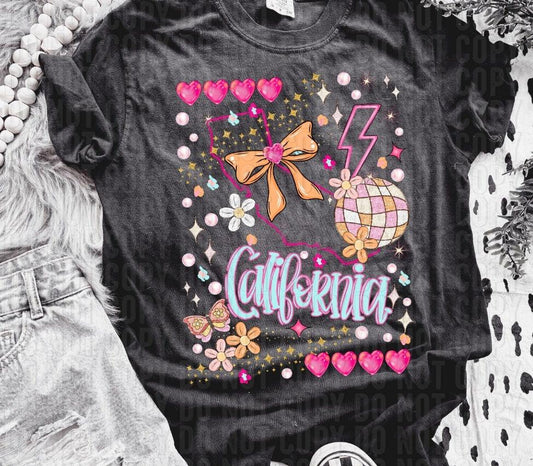 California Preppy Disco State DTF Transfer