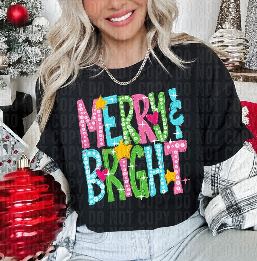 Merry & Bright Doodle DTF Transfer