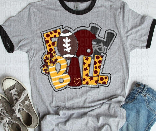 Football Yellow Gold Maroon DTF Transfer