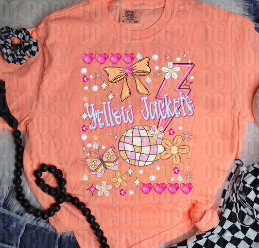 Yellow Jackets Preppy Disco Mascot DTF Transfer