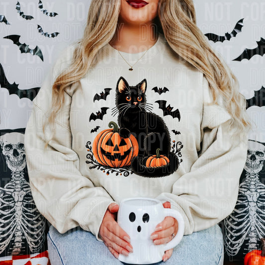 Black Cat And Pumpkin DTF Transfer