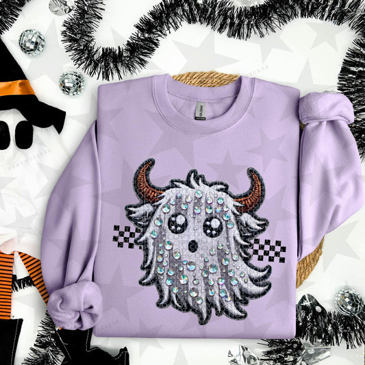 Highland Cow Ghost Rhinestones DTF Transfer