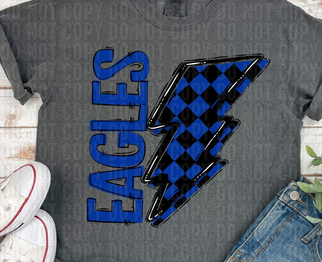 Eagles Royal Blue Checkered Bolt DTF Transfer