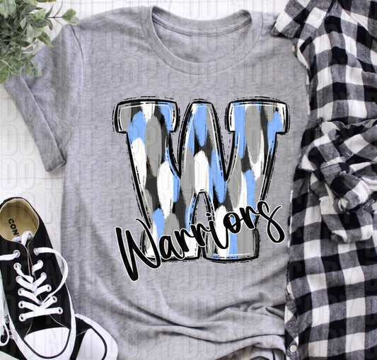 Warriors Blue Grey Black Funky Serif DTF Transfer