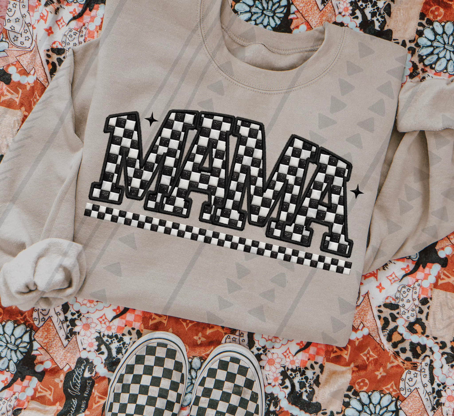 Mama Checkered Faux Embroidery DTF Transfer