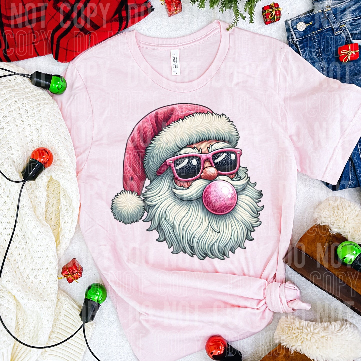 Pink Santa Bubblegum Faux Embroidery DTF Transfer