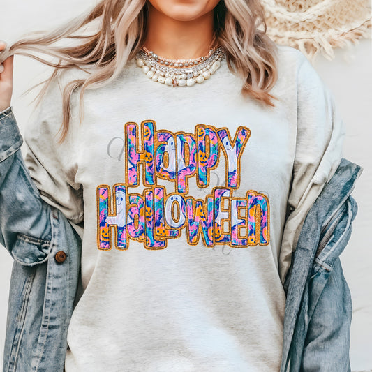 Happy Halloween Bright Gold Glitz DTF Transfer