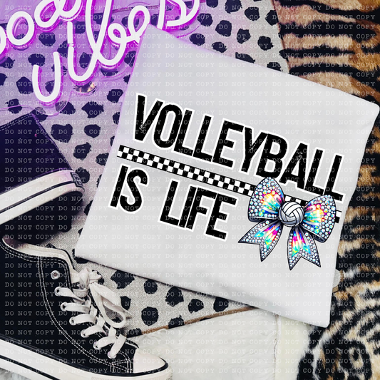 Volleyball Is Life Rhinestone Bow DTF Transfer