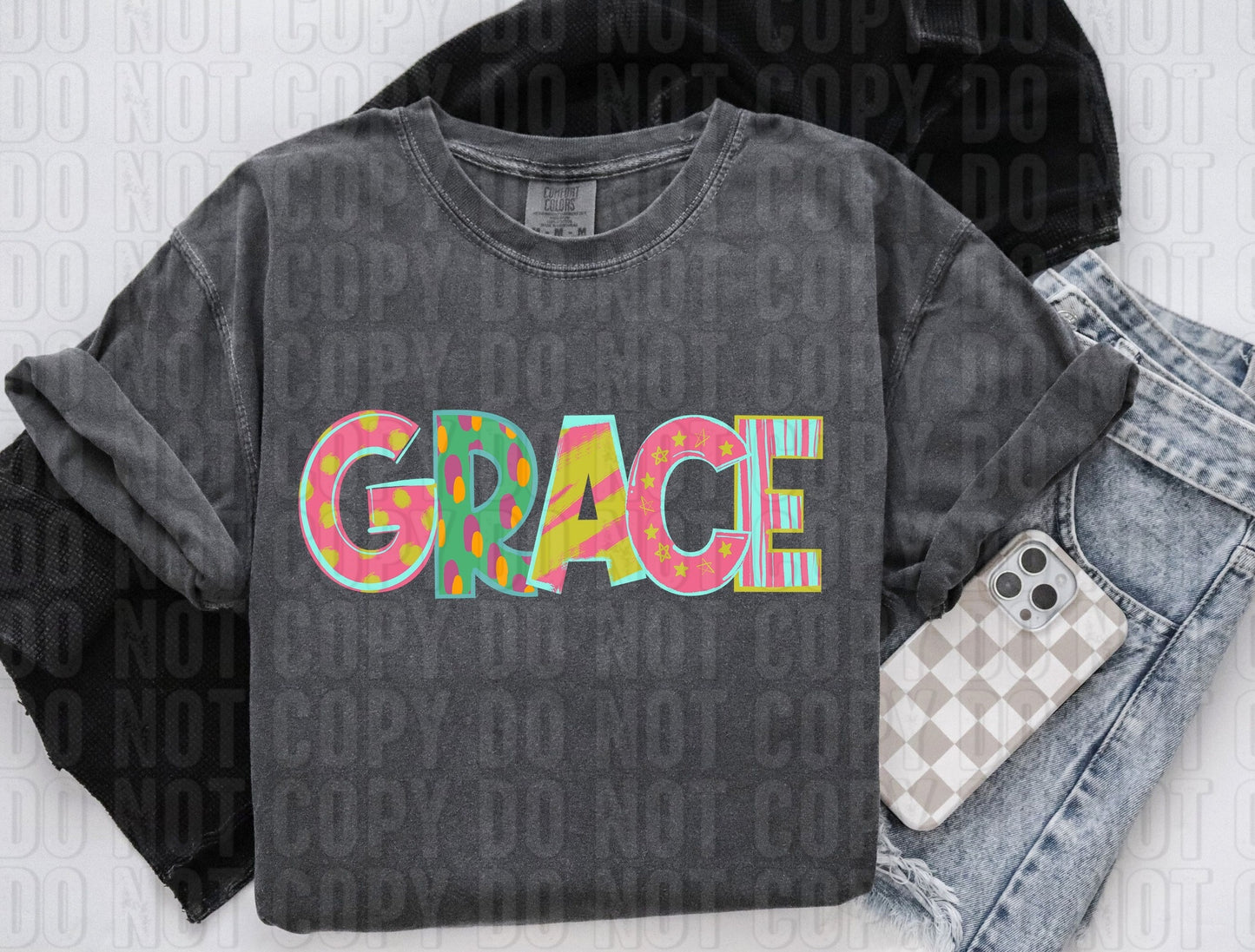 Grace Pattern Play Words DTF Transfer