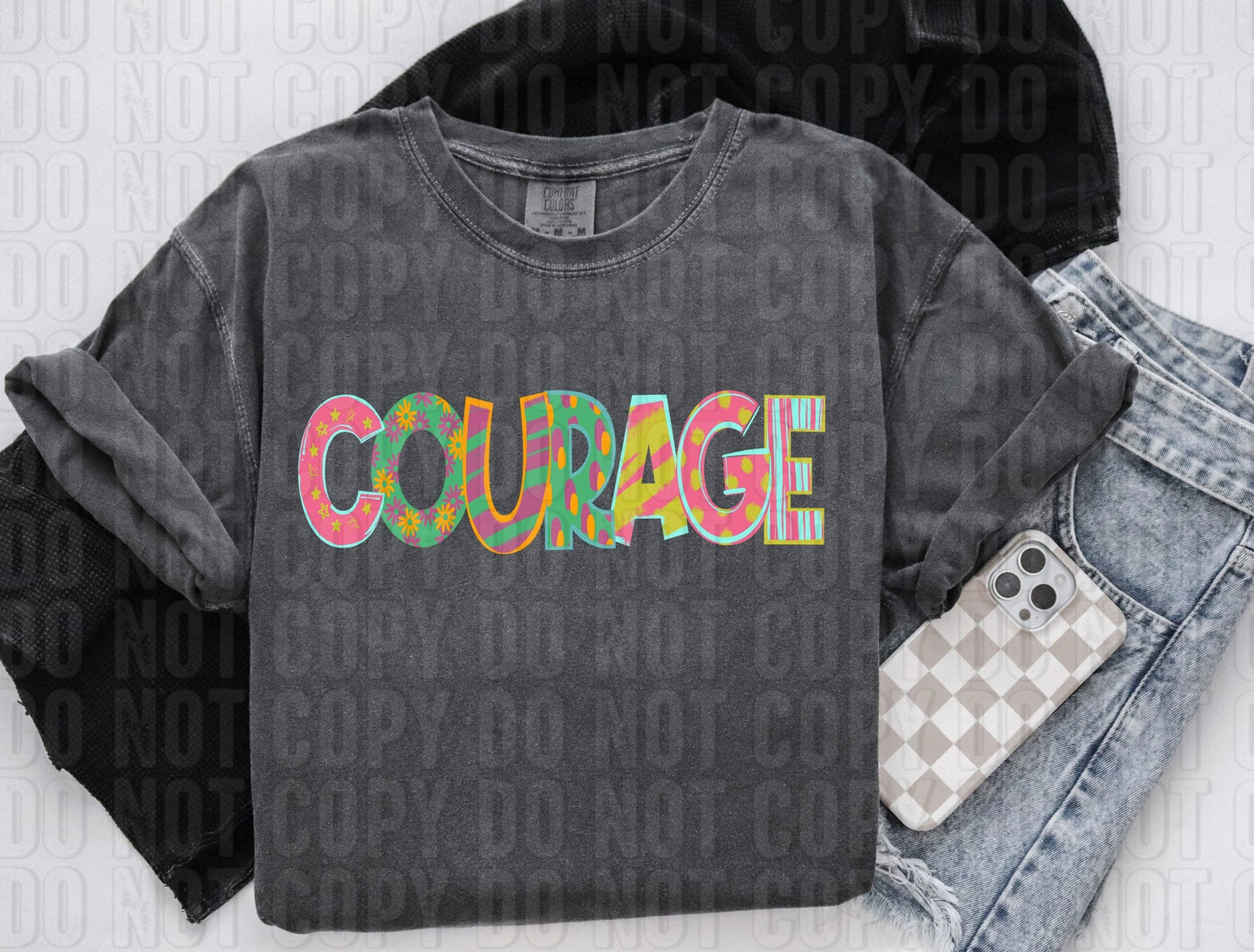 Courage Pattern Play Words DTF Transfer