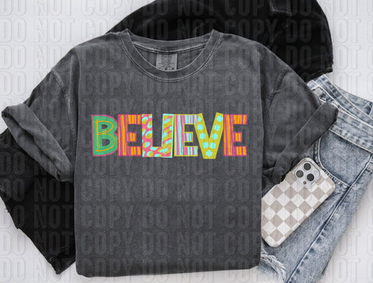 Believe Pattern Play Words DTF Transfer