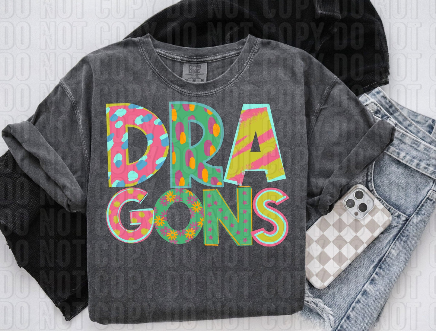 Dragons Pattern Play Mascots DTF Transfer