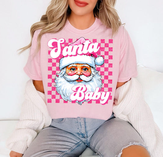 Santa Baby Pink Checkered Retro DTF Transfer