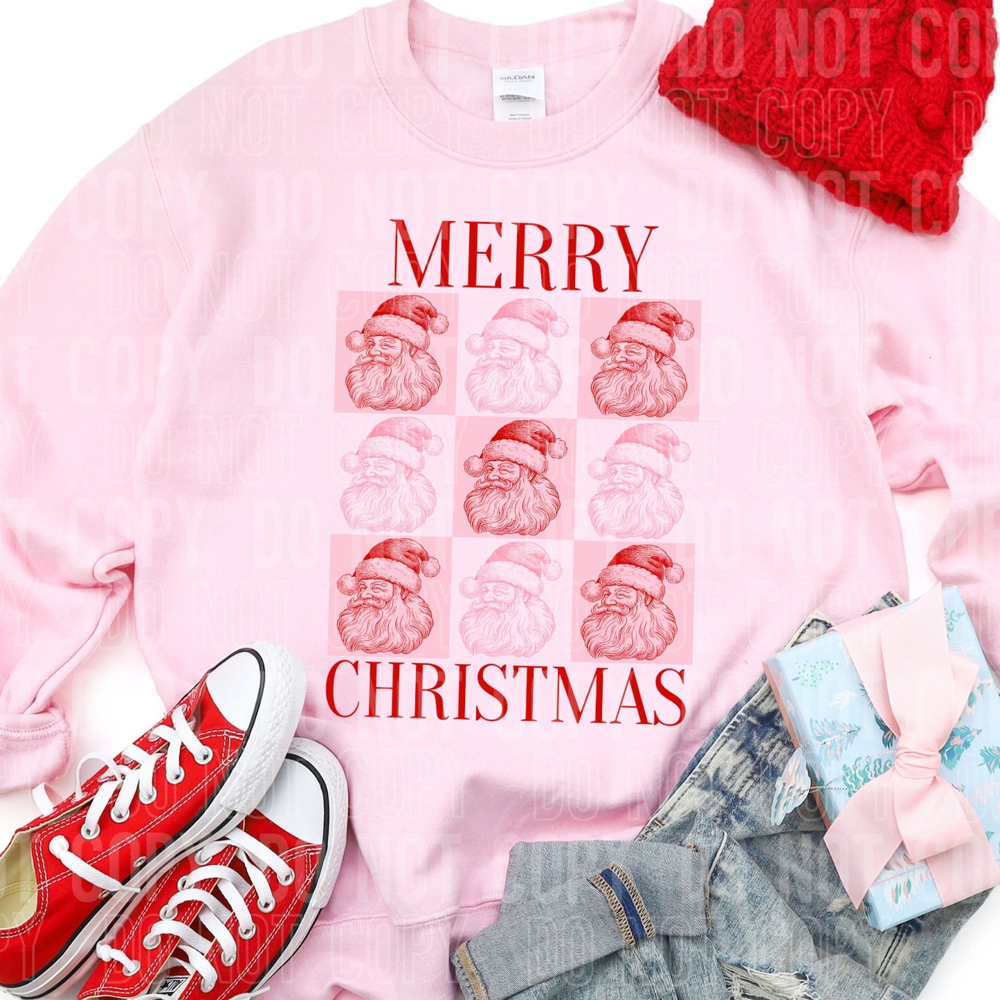 Merry Christmas Red Pink Collage DTF Transfer