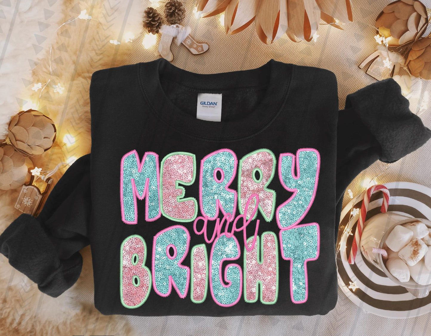 Merry And Bright Pastel Faux Embroidery DTF Transfer