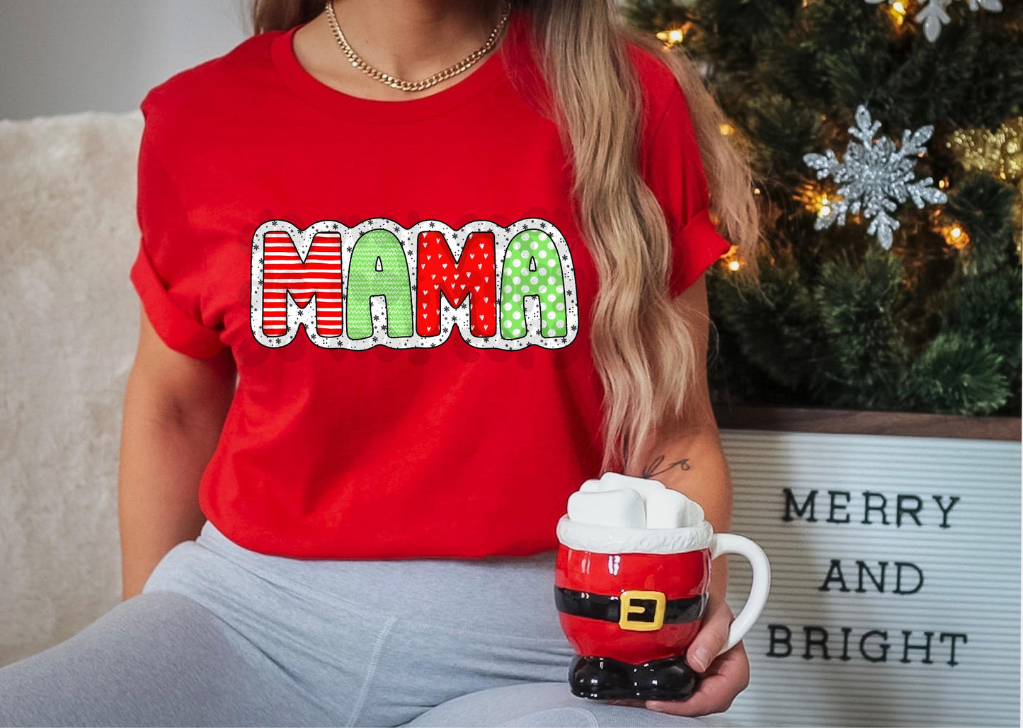 Mama Christmas Doodle Name DTF Transfer