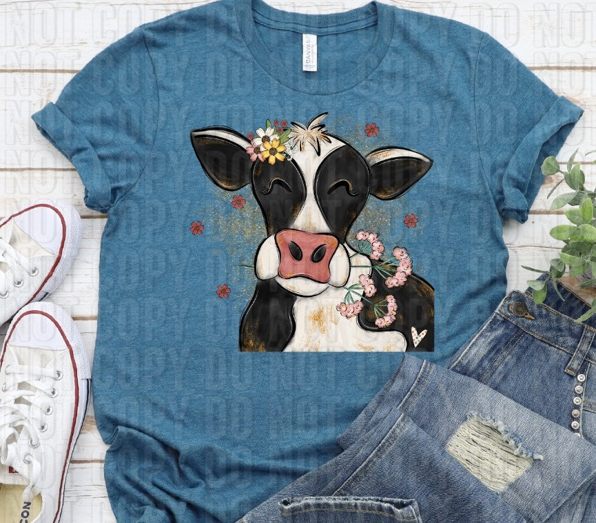 Flower Bouquet Cow DTF Transfer